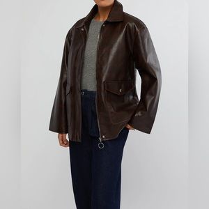 WeWoreWhat Vegan Leather Vintage Jacket (Brown)